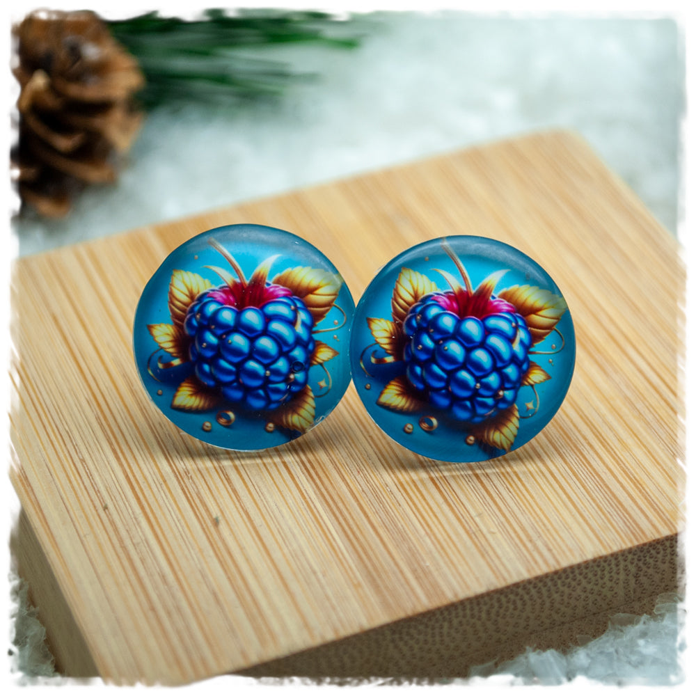 Ohrringe in 20 mm blau mit blauer Brombeere