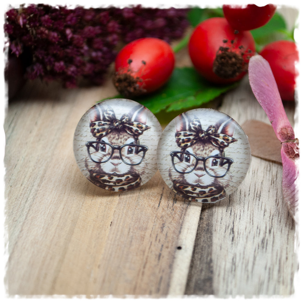 Ohrringe beige mit Hase und Leoschleife