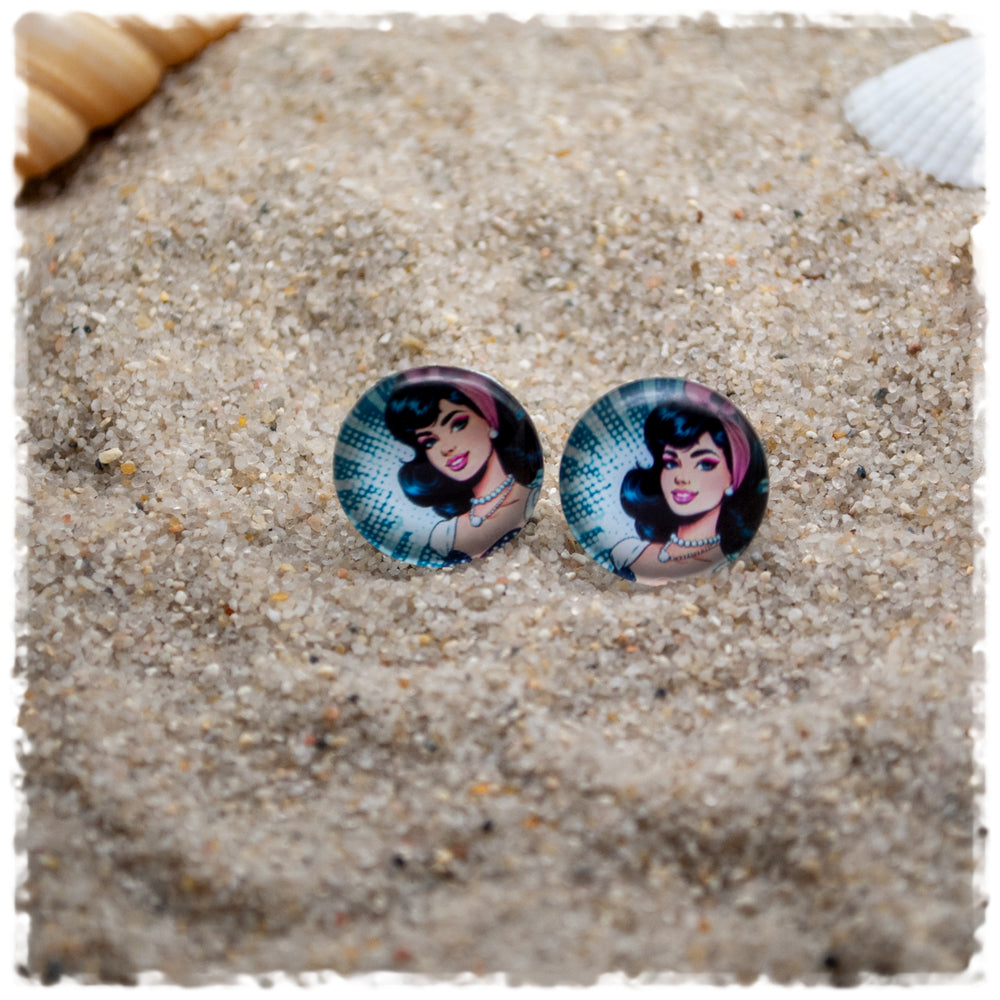 Ohrringe in 15 mm Pinup mit schwarzen Haaren