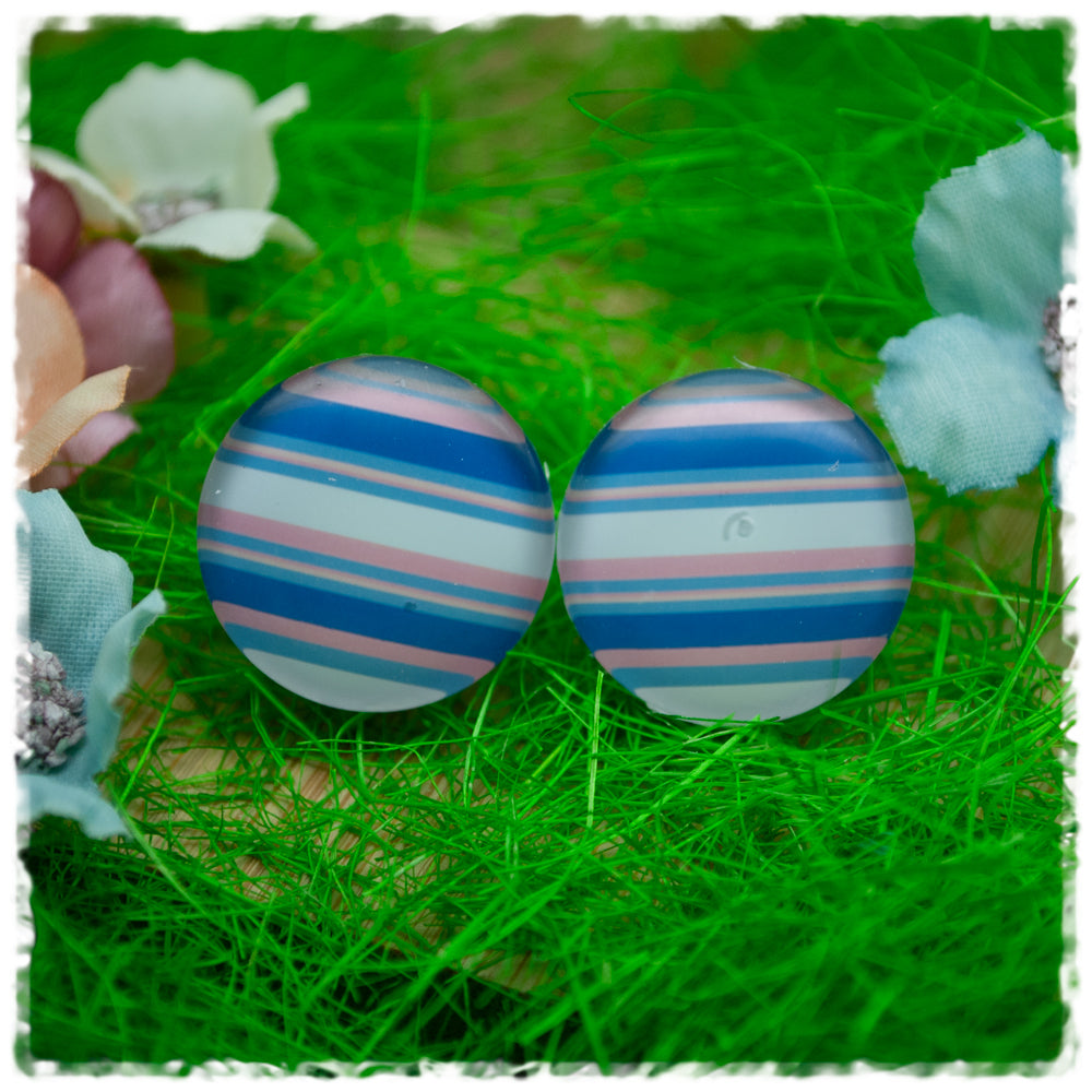 Ohrringe in 20 mm blau, rosa und weiß gestreift
