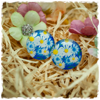 Ohrringe blau mit weißen Blüten (EOL)