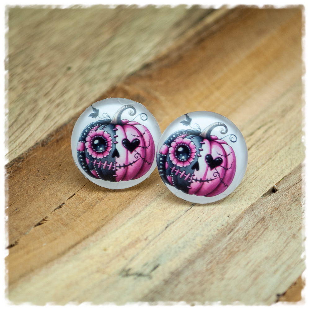 Ohrringe grau mit pink grauem Kürbis