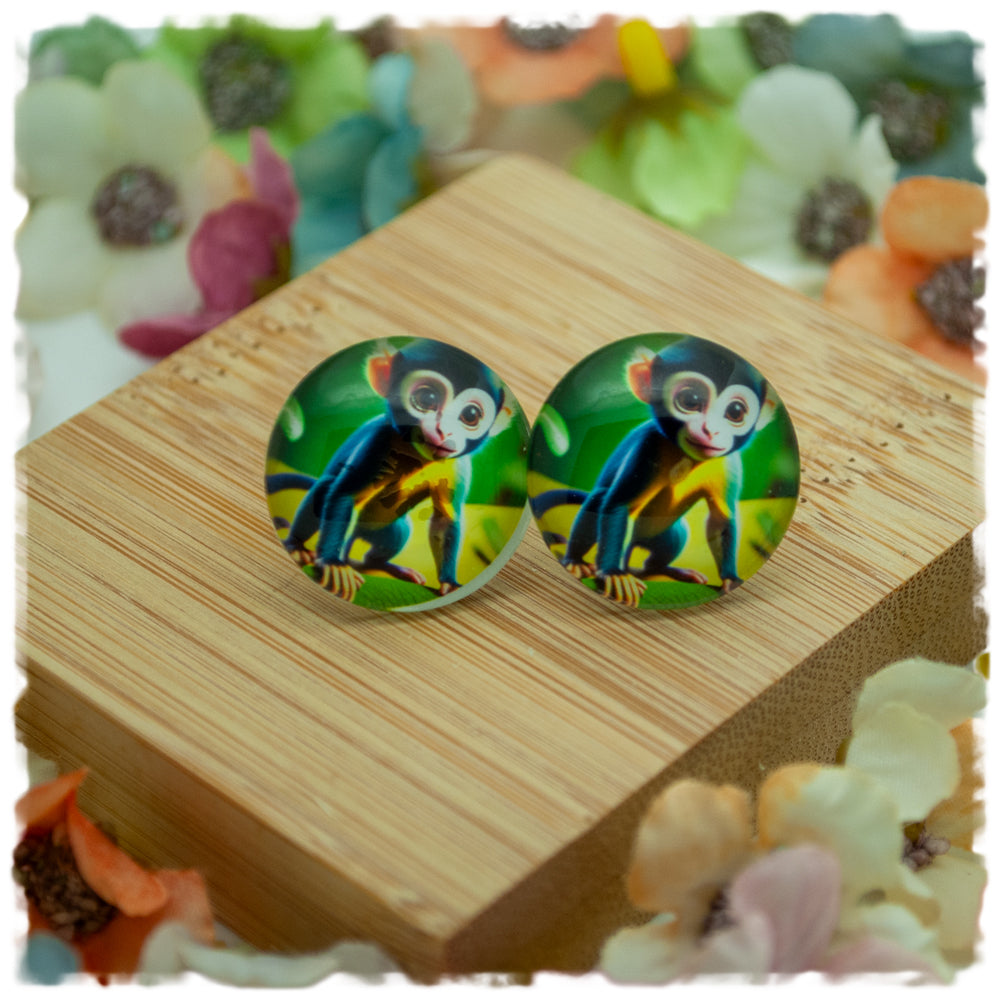 Ohrringe in 20 mm grün mit kleinem Affen - Jackelina