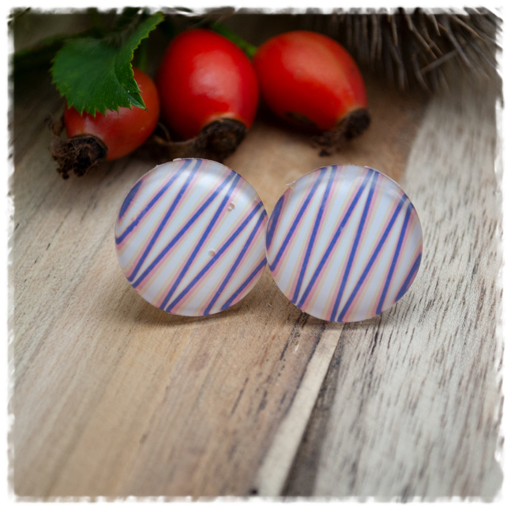 Ohrringe in 20 mm beige mit lila Streifen
