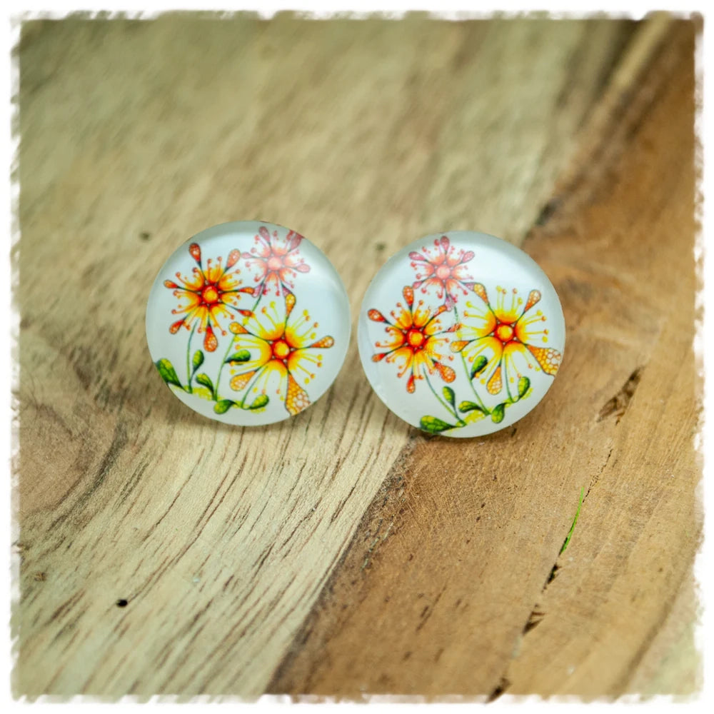 Ohrringe weiß mit roten und gelben Blumen