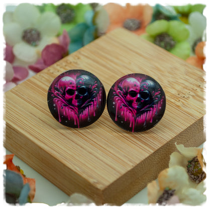 Ohrringe pink schwarzes Totenkopfherz
