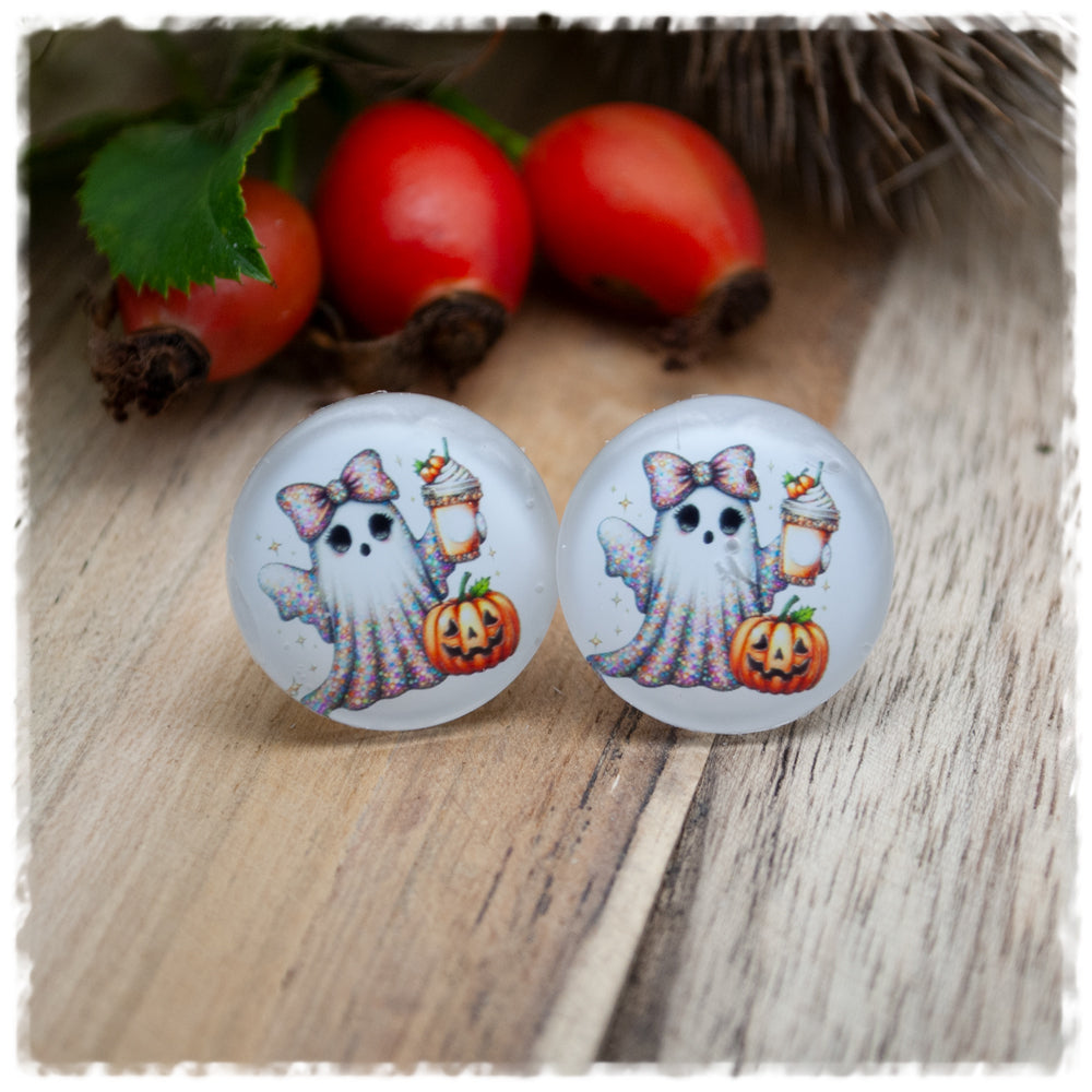 Ohrringe in 20 mm weiß mit Gespenst