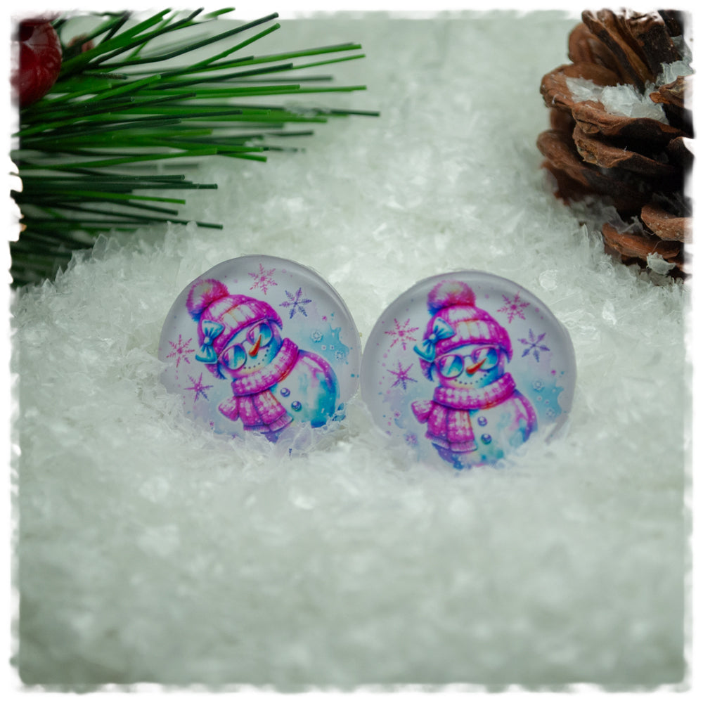 Ohrringe Schneemann mit pinker Mütze und Sonnenbrille (EOL)