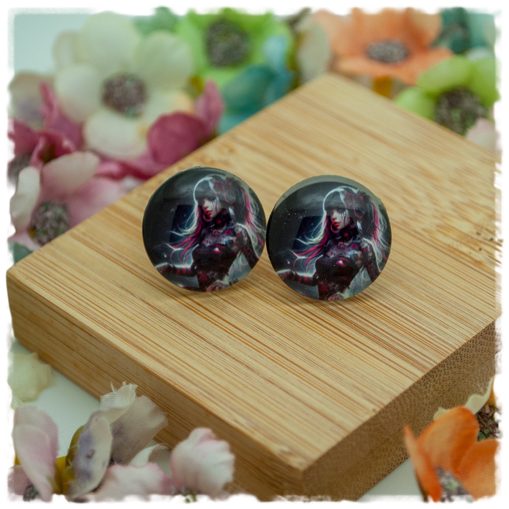 Ohrringe in 18 mm Mädchen mit pinken Haaren