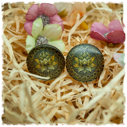Ohrringe schwarz golden gemustert mit Blume