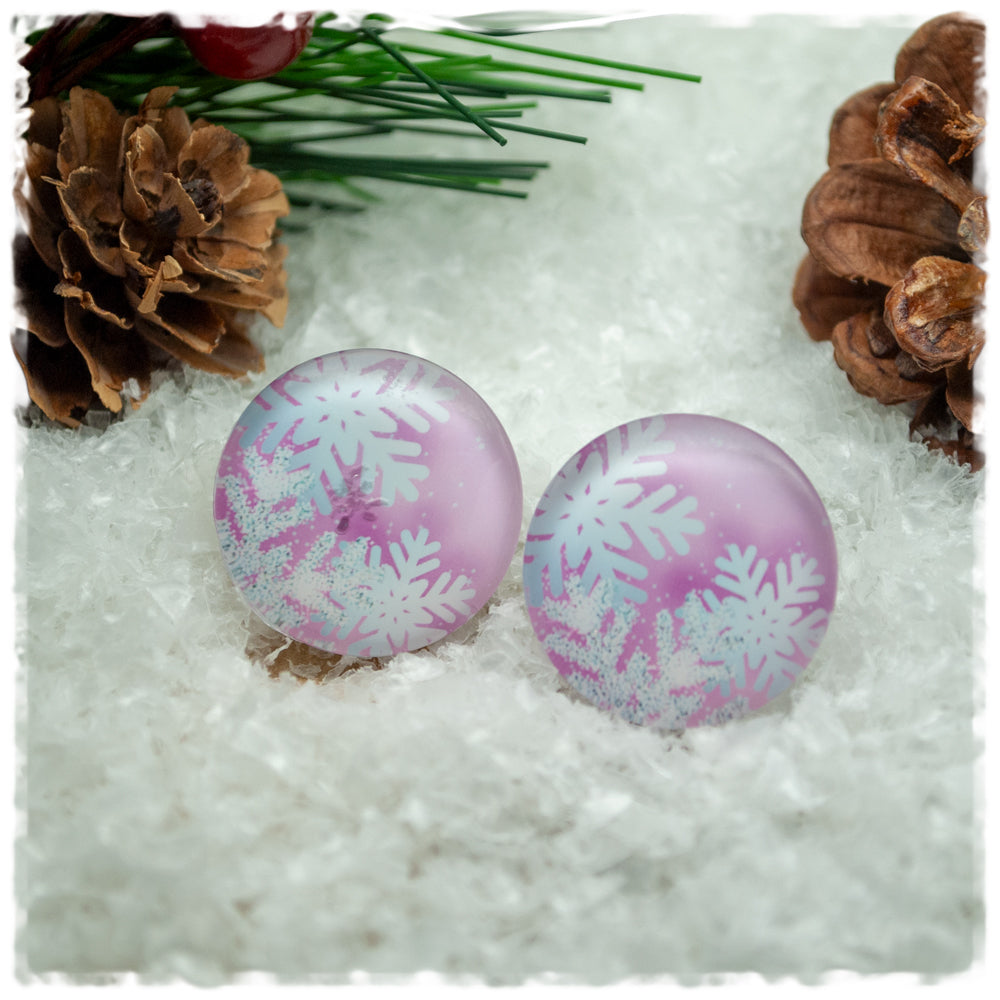 Ohrringe rosa mit weißen Schneeflocken (AKTION)