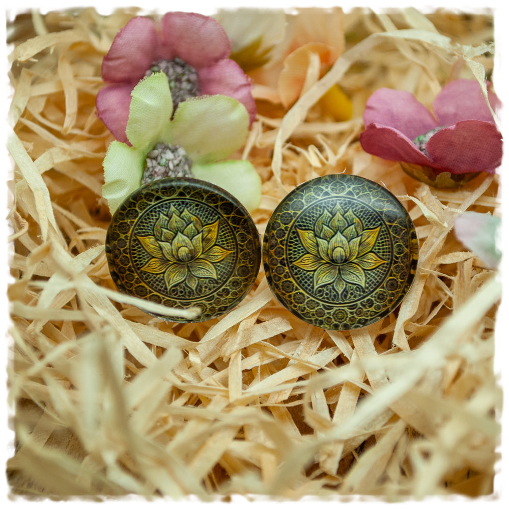 Ohrringe in 20 mm schwarz golden gemustert