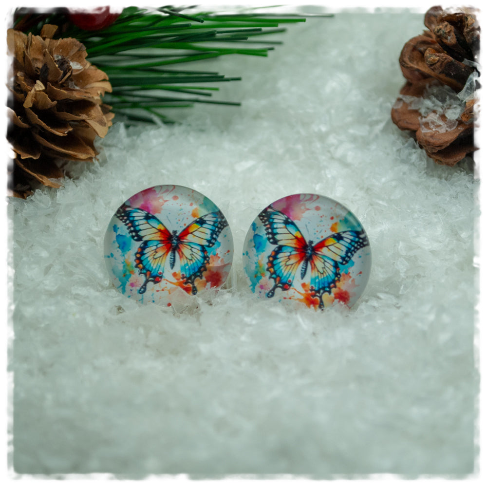 Ohrringe in 18 mm weiß bunt mit Schmetterling