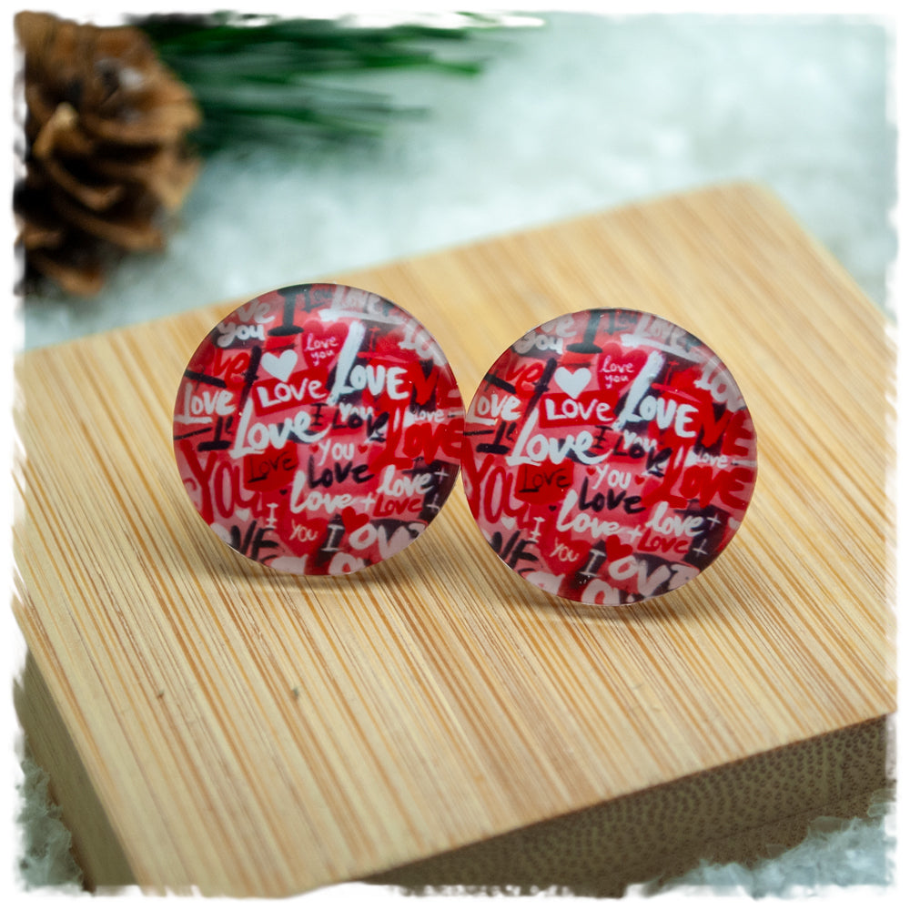 Ohrringe in 20 mm rot mit Love