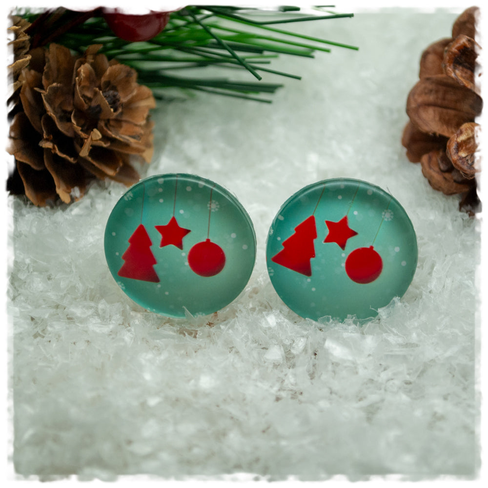 Ohrringe in 20 mm mint mit roten Figuren