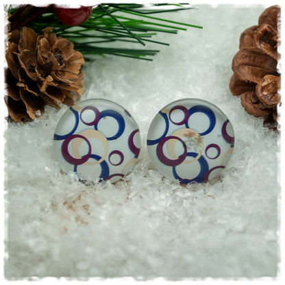 Ohrringe weiß mit Ringen in beige, dunkelblau und dunkelrot (AKTION)