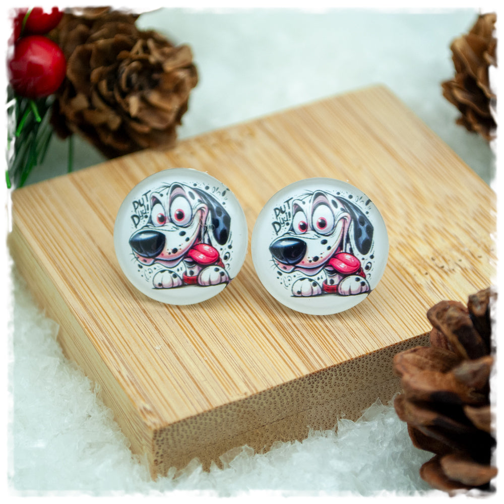 Ohrringe in 20 mm weiß mit kleinem Hund
