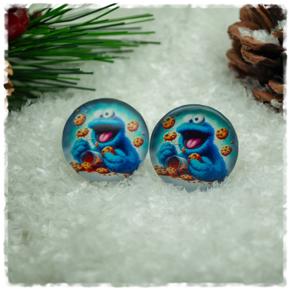 Ohrringe blaues Monster mit Keksen