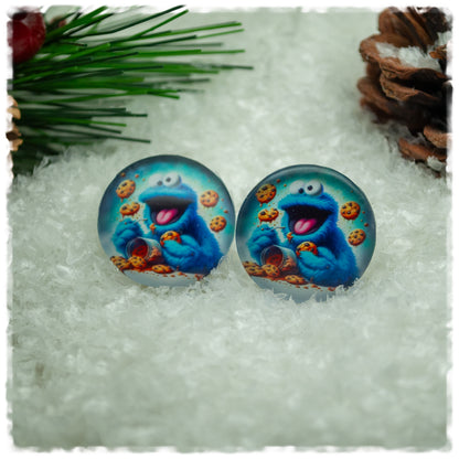Ohrringe blaues Monster mit Keksen