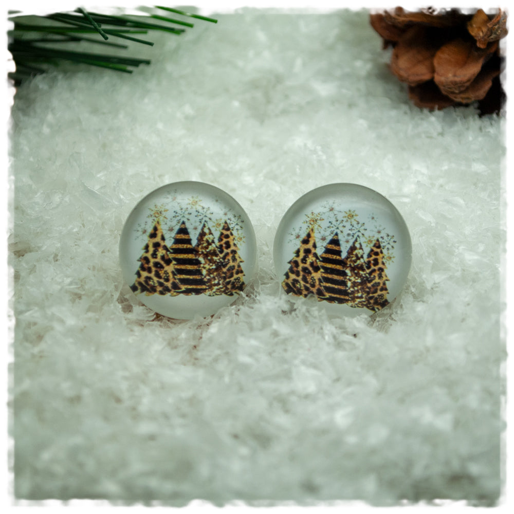 Ohrringe beige mit Leoprinttannenbäumen