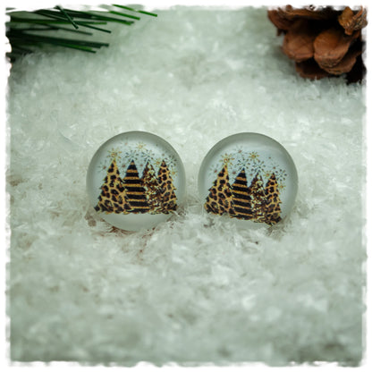 Ohrringe beige mit Leoprinttannenbäumen