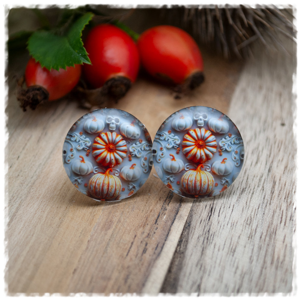 Ohrringe in 20 mm Kürbisse in weiß und orange