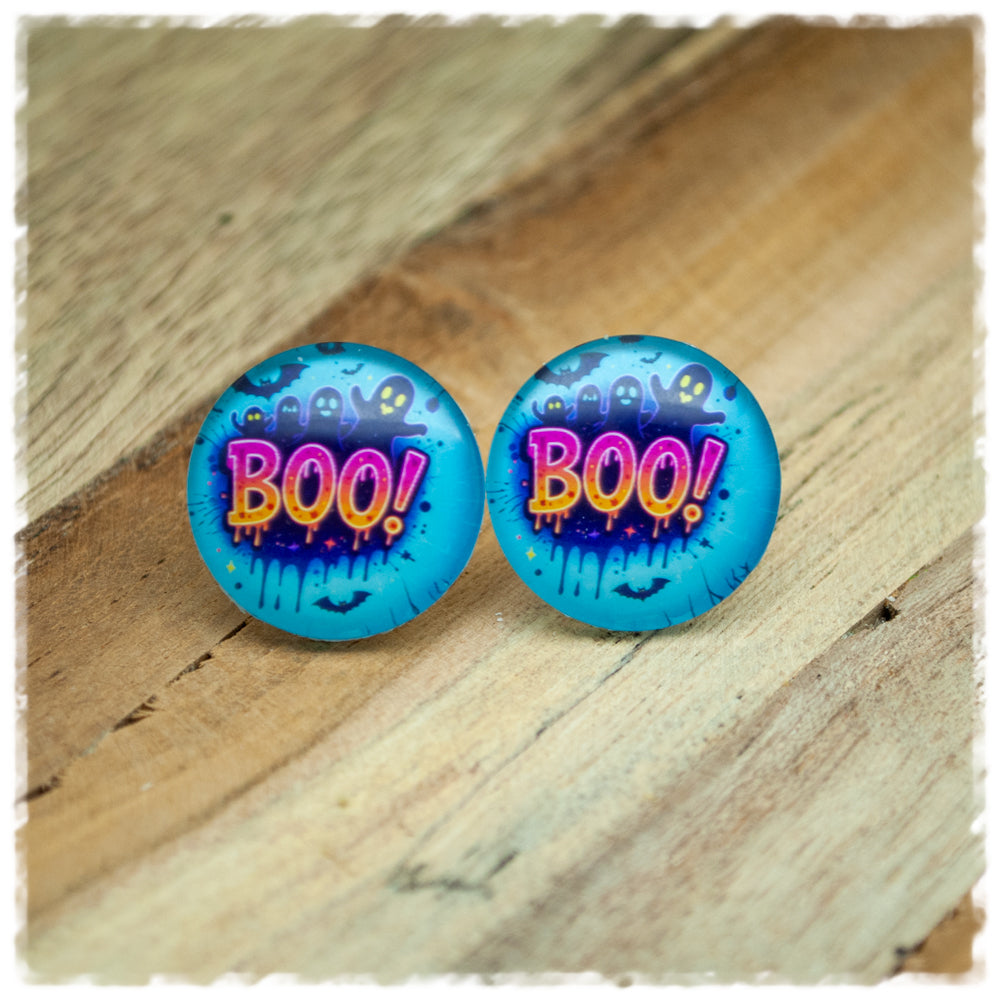 Ohrringe blau mit Geistern und BOO!