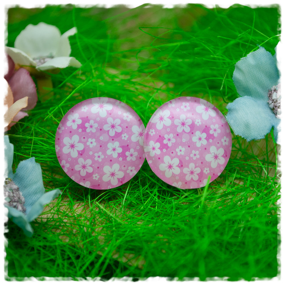 Ohrringe pink mit weißen Blüten