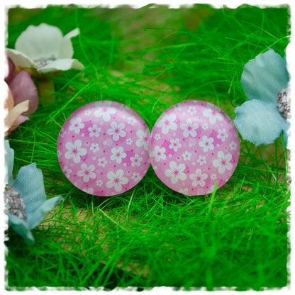 Ohrringe pink mit weißen Blüten