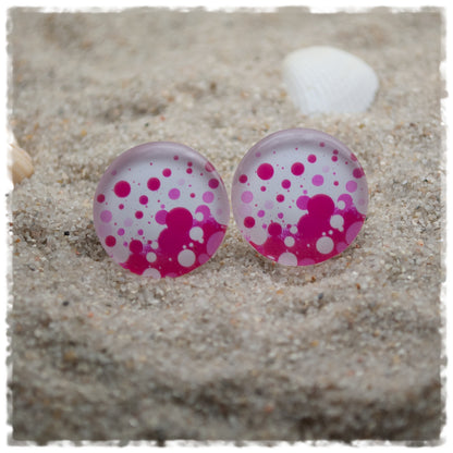 Ohrringe weiß mit pinken Punkten - Jackelina