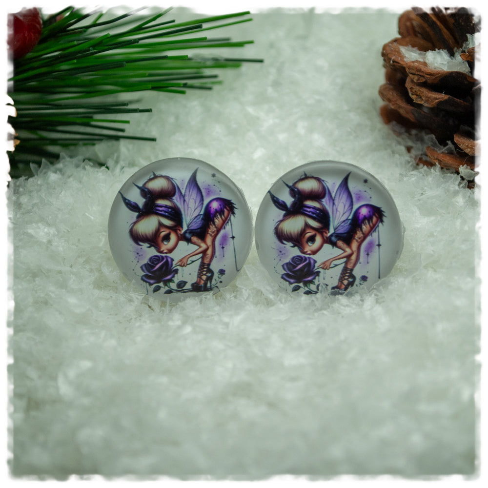 Ohrringe violett mit kleiner Fee