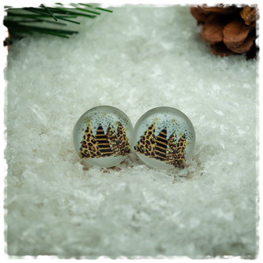 Ohrringe beige mit Leoprinttannenbäumen