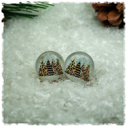 Ohrringe beige mit Leoprinttannenbäumen