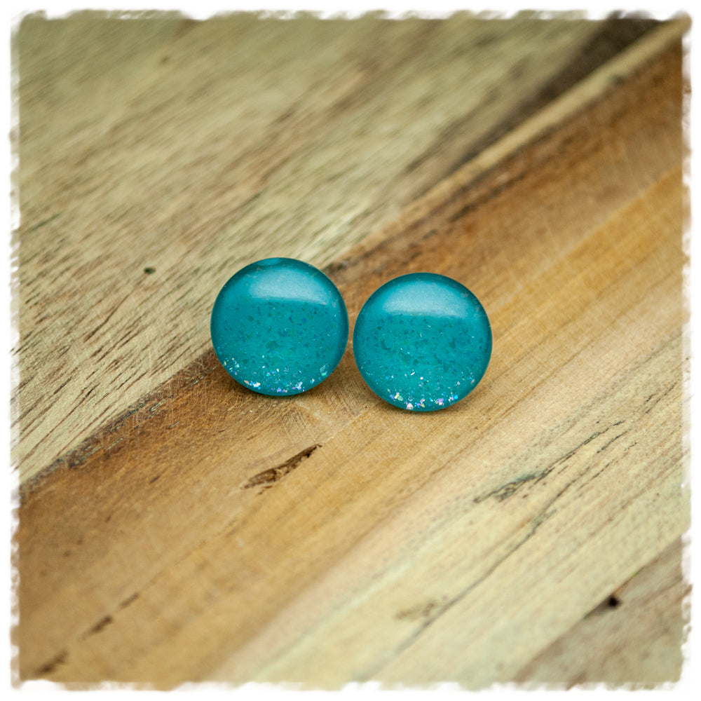 Ohrringe in 14 mm türkis mit Glitter mit Chirurgenstahl