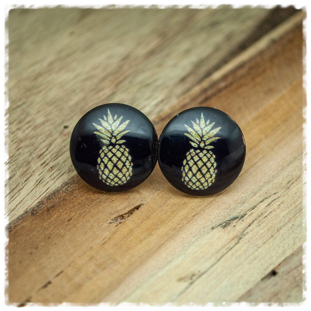 Ohrringe in 20 mm schwarz mit Ananas