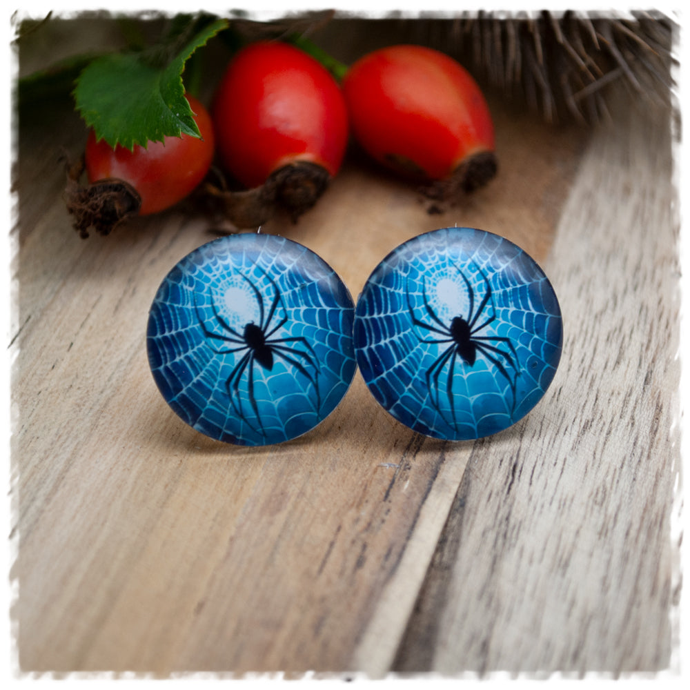 Ohrringe blau mit Spinne
