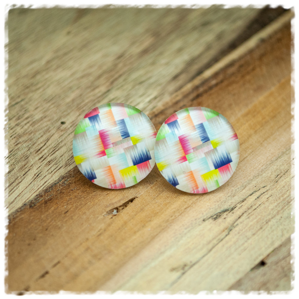 Ohrringe in 20 mm weiß bunt gemustert