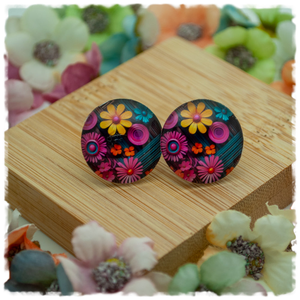 Ohrringe mit pinken und gelben Blüten - Jackelina