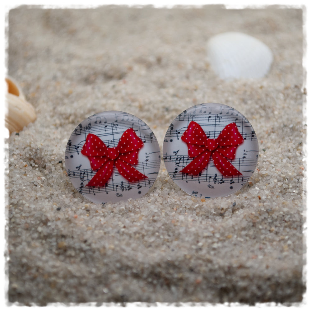 Ohrringe weiß mit Noten und roter Schleife - Jackelina