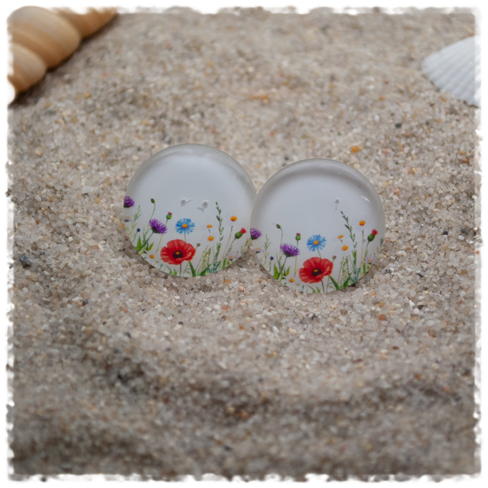 Ohrringe beige mit bunten Blumen