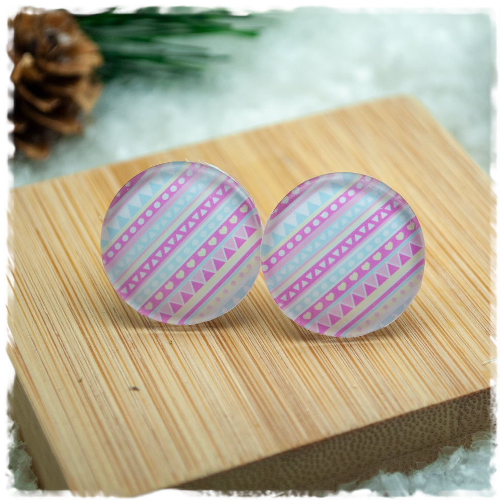 Ohrringe BOHO Muster in rosa, gelb und hellblau