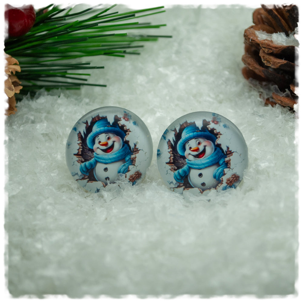 Ohrringe Schneemann mit Mütze und Schal in blau