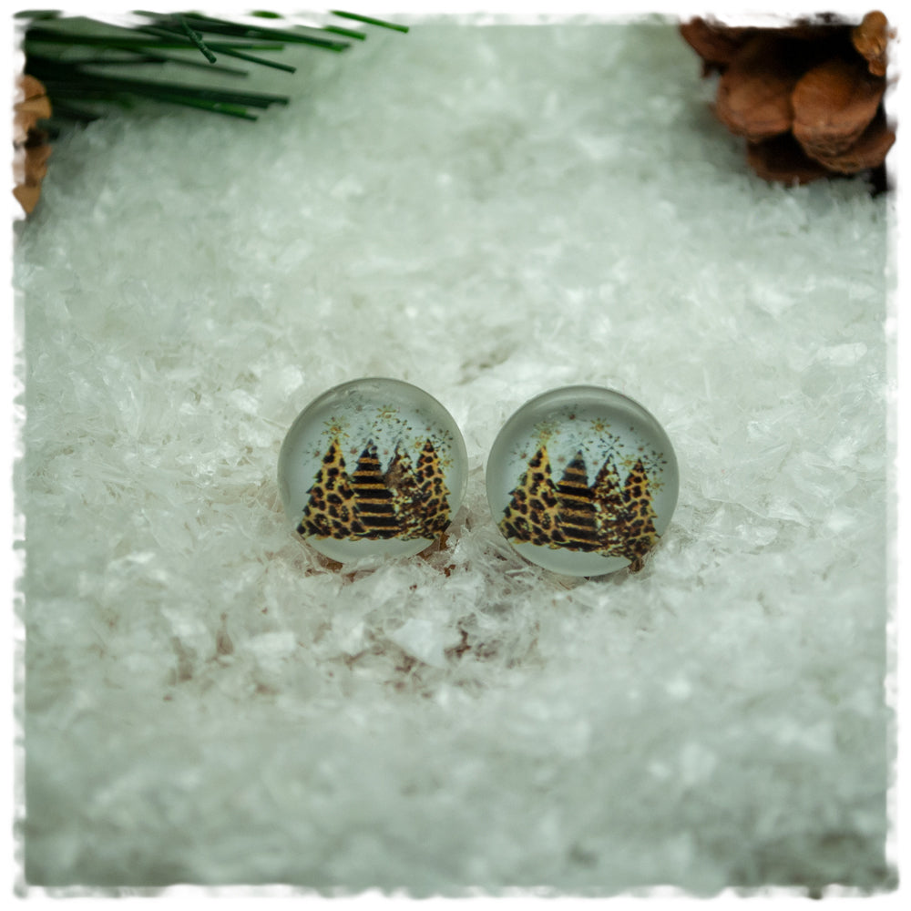 Ohrringe beige mit Leoprinttannenbäumen