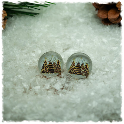 Ohrringe beige mit Leoprinttannenbäumen