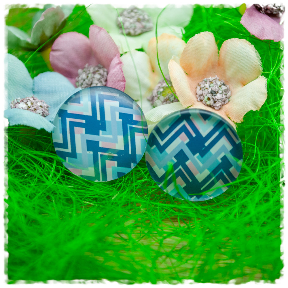 Ohrringe in 20 mm blau weiß rosa gemustert