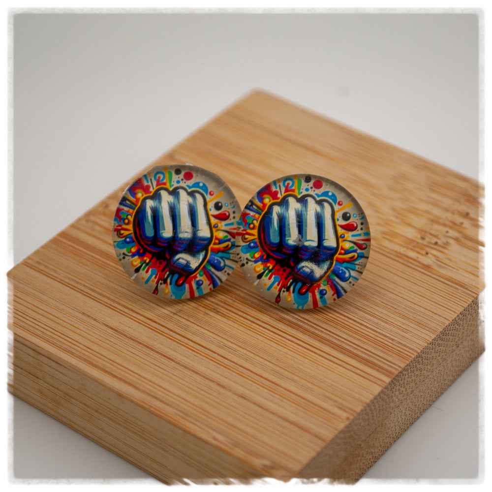 Ohrringe in 20 mm bunte Kleckse mit Faust