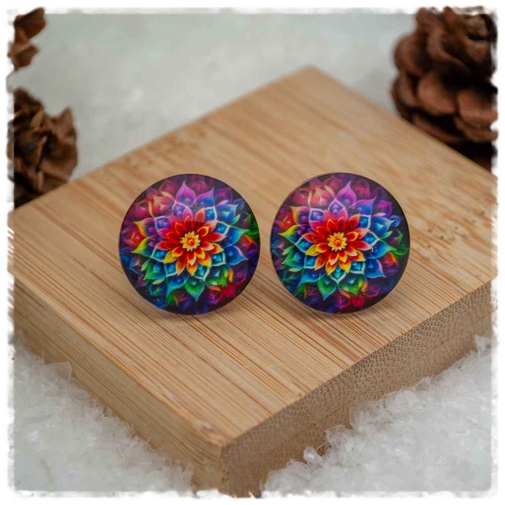 Ohrringe dunkelblau mit buntem Mandala