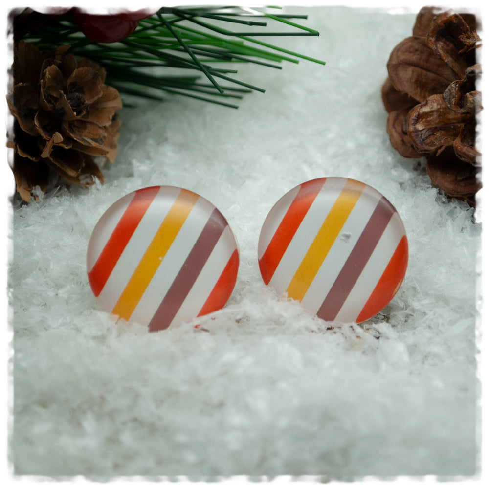 Ohrringe in 20 mm Streifen in orange, weiß, braun und gelb