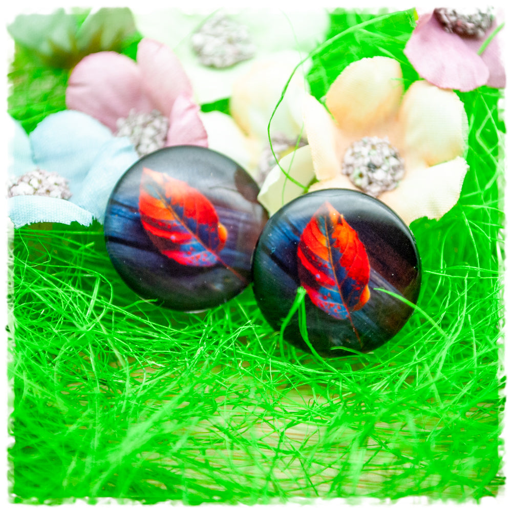 Ohrringe in 20 mm schwarz mit rotem Blatt