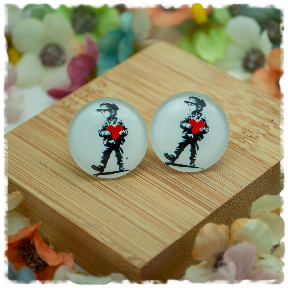 Ohrringe in 20 mm Junge mit rotem Herz - Jackelina